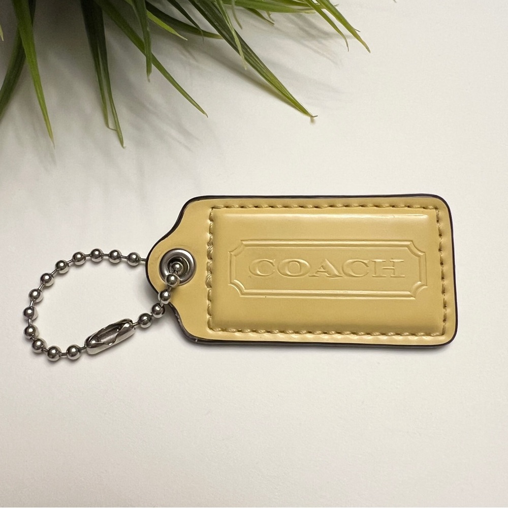 Large 2.5" COACH 
Yellow Leather Hanging Tag Keychain FOB Bag Charm